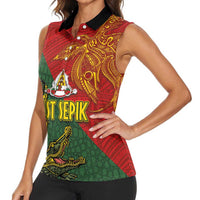 Sepik River Crocodile & Arts Festival Women Sleeveless Polo Shirt Bird-of-paradise Melanesian Tattoo