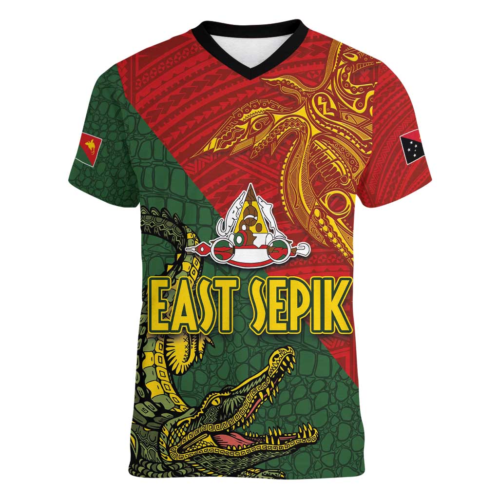 Sepik River Crocodile & Arts Festival Women V-Neck T-Shirt Bird-of-paradise Melanesian Tattoo