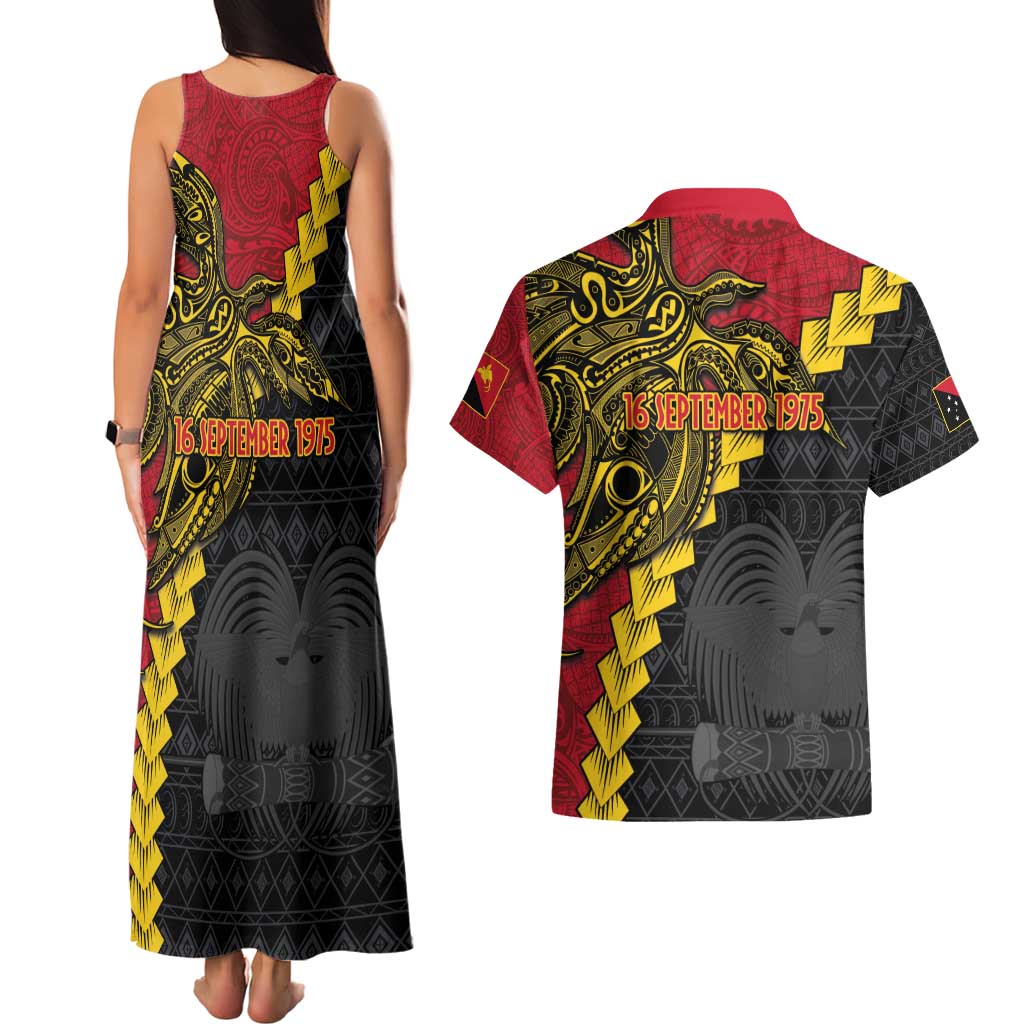 Papua New Guinea Independence Day Couples Matching Tank Maxi Dress and Hawaiian Shirt Bird-of-paradise Melanesian Tattoo LT03 - Polynesian Pride