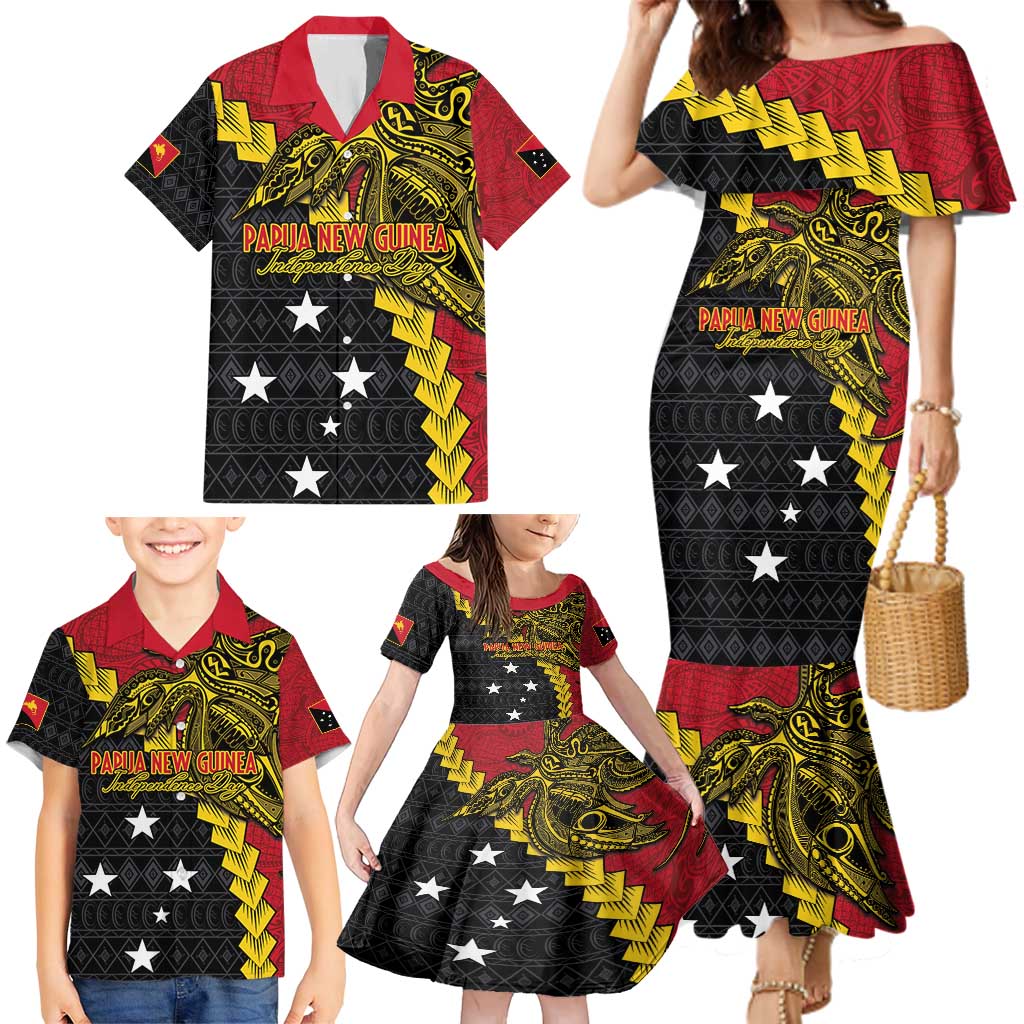 Papua New Guinea Independence Day Family Matching Mermaid Dress and Hawaiian Shirt Bird-of-paradise Melanesian Tattoo LT03 - Polynesian Pride