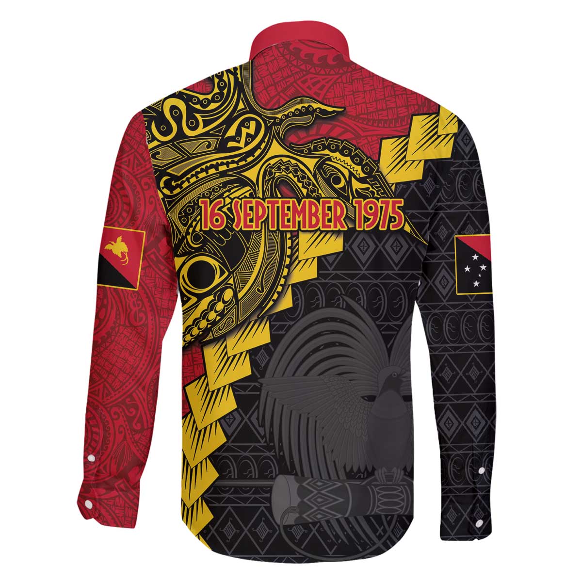 Papua New Guinea Independence Day Family Matching Off The Shoulder Long Sleeve Dress and Hawaiian Shirt Bird-of-paradise Melanesian Tattoo LT03 - Polynesian Pride