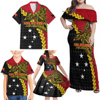 Papua New Guinea Independence Day Family Matching Off Shoulder Maxi Dress and Hawaiian Shirt Bird-of-paradise Melanesian Tattoo LT03 - Polynesian Pride