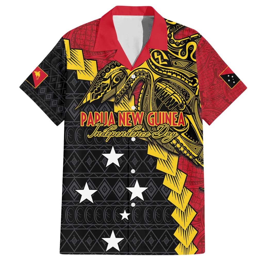 Papua New Guinea Independence Day Family Matching Off Shoulder Maxi Dress and Hawaiian Shirt Bird-of-paradise Melanesian Tattoo LT03 Dad's Shirt - Short Sleeve Red - Polynesian Pride