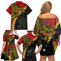 Papua New Guinea Independence Day Family Matching Off Shoulder Short Dress and Hawaiian Shirt Bird-of-paradise Melanesian Tattoo LT03 - Polynesian Pride