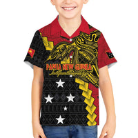 Papua New Guinea Independence Day Family Matching Off Shoulder Short Dress and Hawaiian Shirt Bird-of-paradise Melanesian Tattoo LT03 Son's Shirt Red - Polynesian Pride