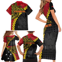 Papua New Guinea Independence Day Family Matching Short Sleeve Bodycon Dress and Hawaiian Shirt Bird-of-paradise Melanesian Tattoo LT03 - Polynesian Pride