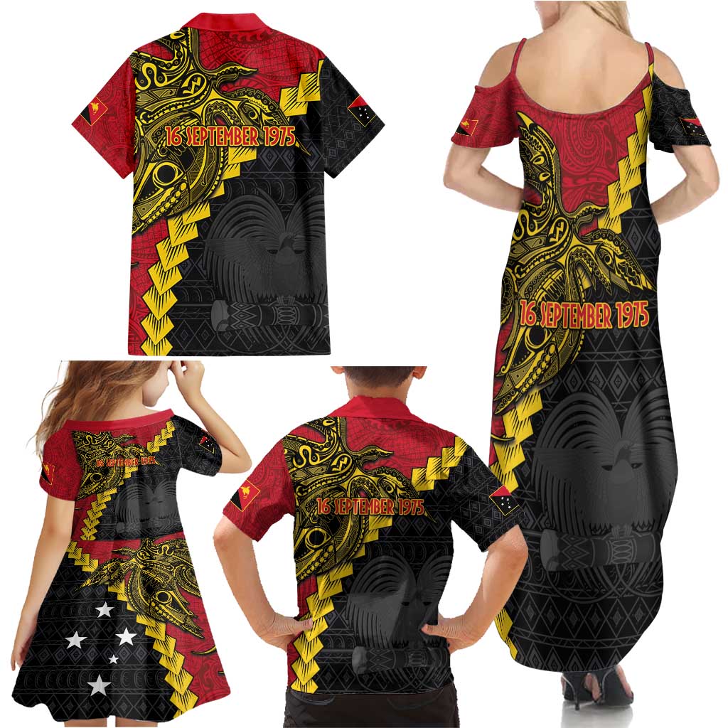 Papua New Guinea Independence Day Family Matching Summer Maxi Dress and Hawaiian Shirt Bird-of-paradise Melanesian Tattoo LT03 - Polynesian Pride
