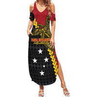 Papua New Guinea Independence Day Family Matching Summer Maxi Dress and Hawaiian Shirt Bird-of-paradise Melanesian Tattoo LT03 Mom's Dress Red - Polynesian Pride