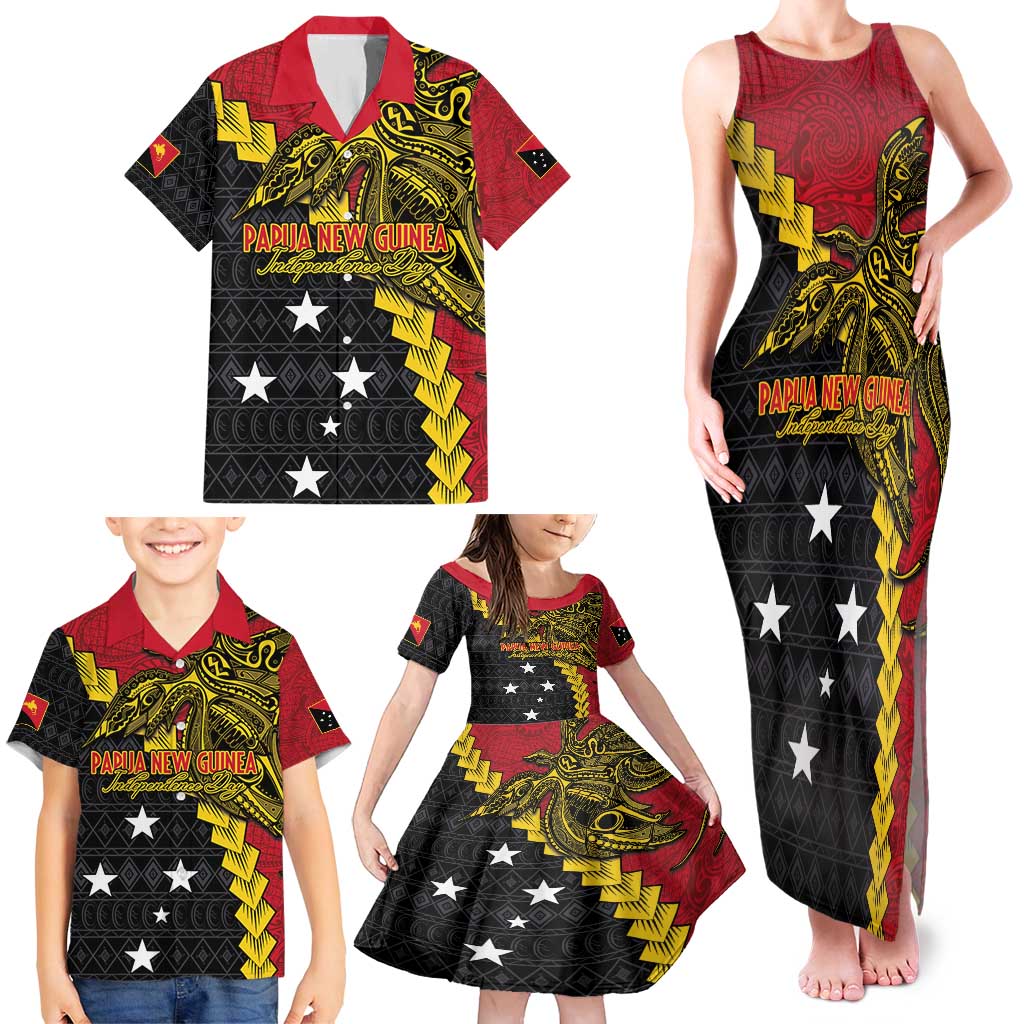 Papua New Guinea Independence Day Family Matching Tank Maxi Dress and Hawaiian Shirt Bird-of-paradise Melanesian Tattoo LT03 - Polynesian Pride