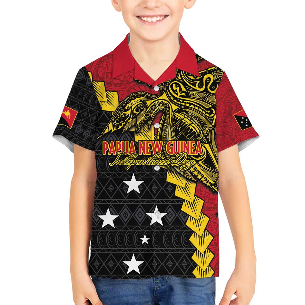 Papua New Guinea Independence Day Family Matching Tank Maxi Dress and Hawaiian Shirt Bird-of-paradise Melanesian Tattoo LT03 Son's Shirt Red - Polynesian Pride