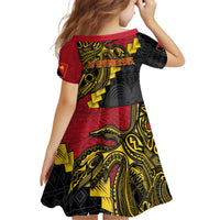 Papua New Guinea Independence Day Kid Short Sleeve Dress Bird-of-paradise Melanesian Tattoo LT03 - Polynesian Pride