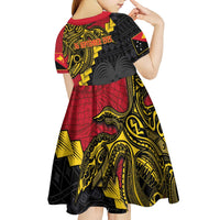 Papua New Guinea Independence Day Kid Short Sleeve Dress Bird-of-paradise Melanesian Tattoo LT03 - Polynesian Pride