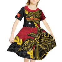 Papua New Guinea Independence Day Kid Short Sleeve Dress Bird-of-paradise Melanesian Tattoo LT03 - Polynesian Pride