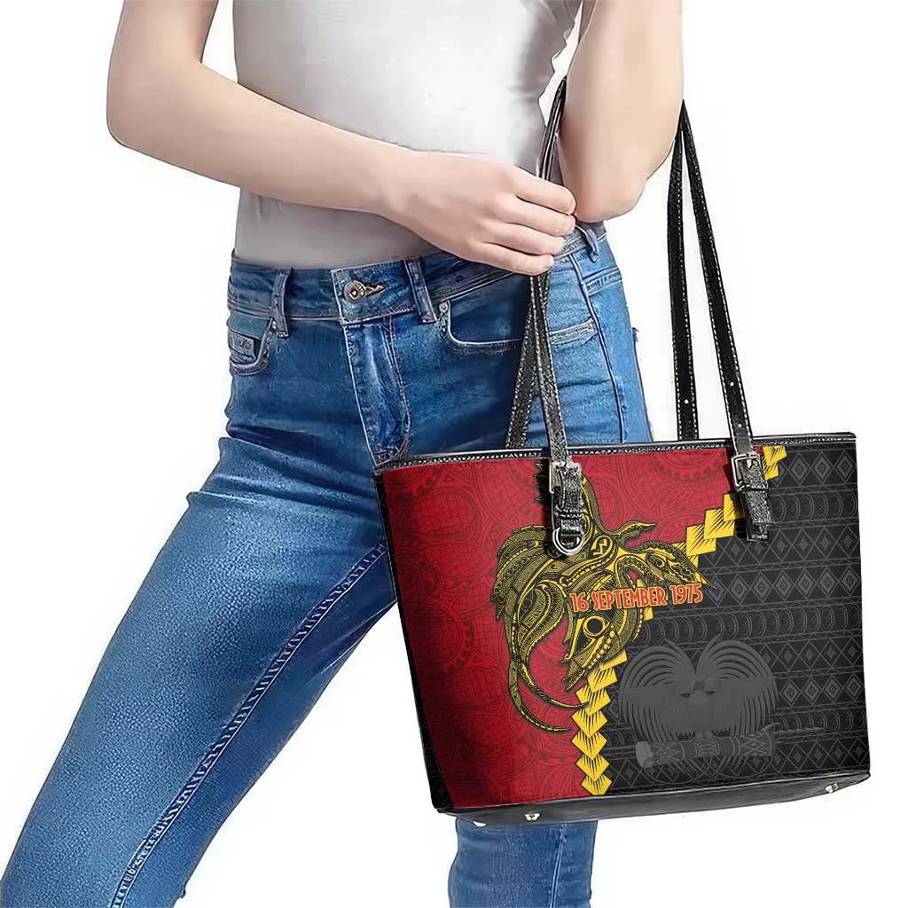Papua New Guinea Independence Day Leather Tote Bag Bird-of-paradise Melanesian Tattoo