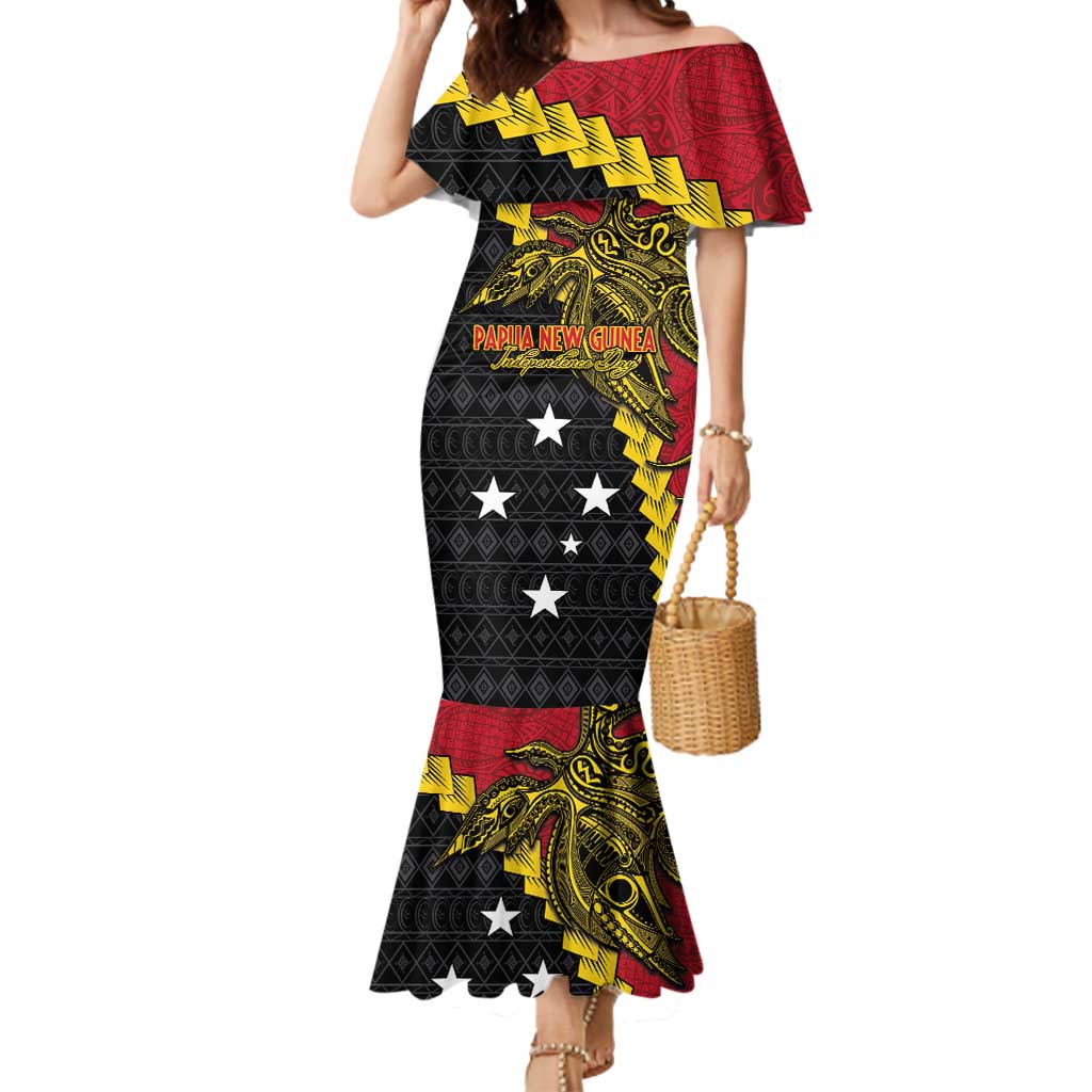 Papua New Guinea Independence Day Mermaid Dress Bird-of-paradise Melanesian Tattoo LT03 Women Red - Polynesian Pride