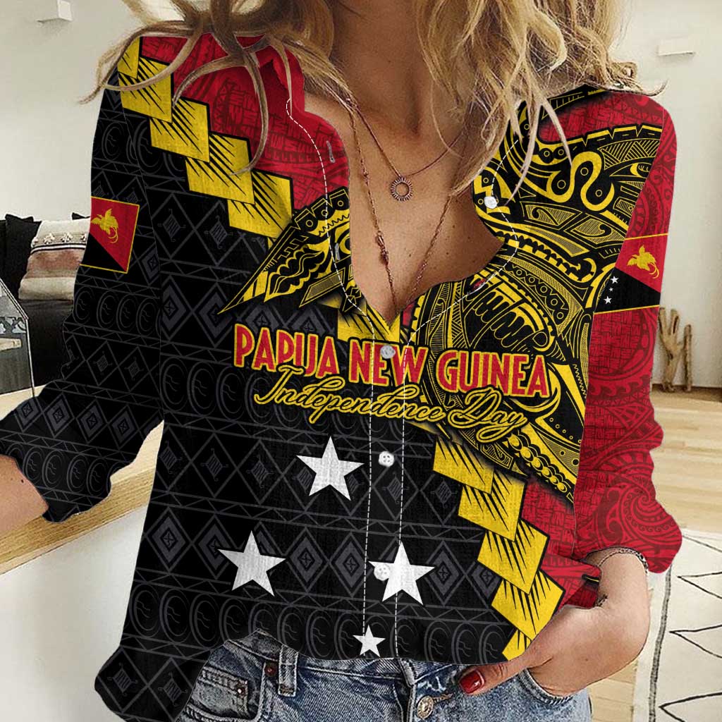 Papua New Guinea Independence Day Women Casual Shirt Bird-of-paradise Melanesian Tattoo LT03 Female Red - Polynesian Pride