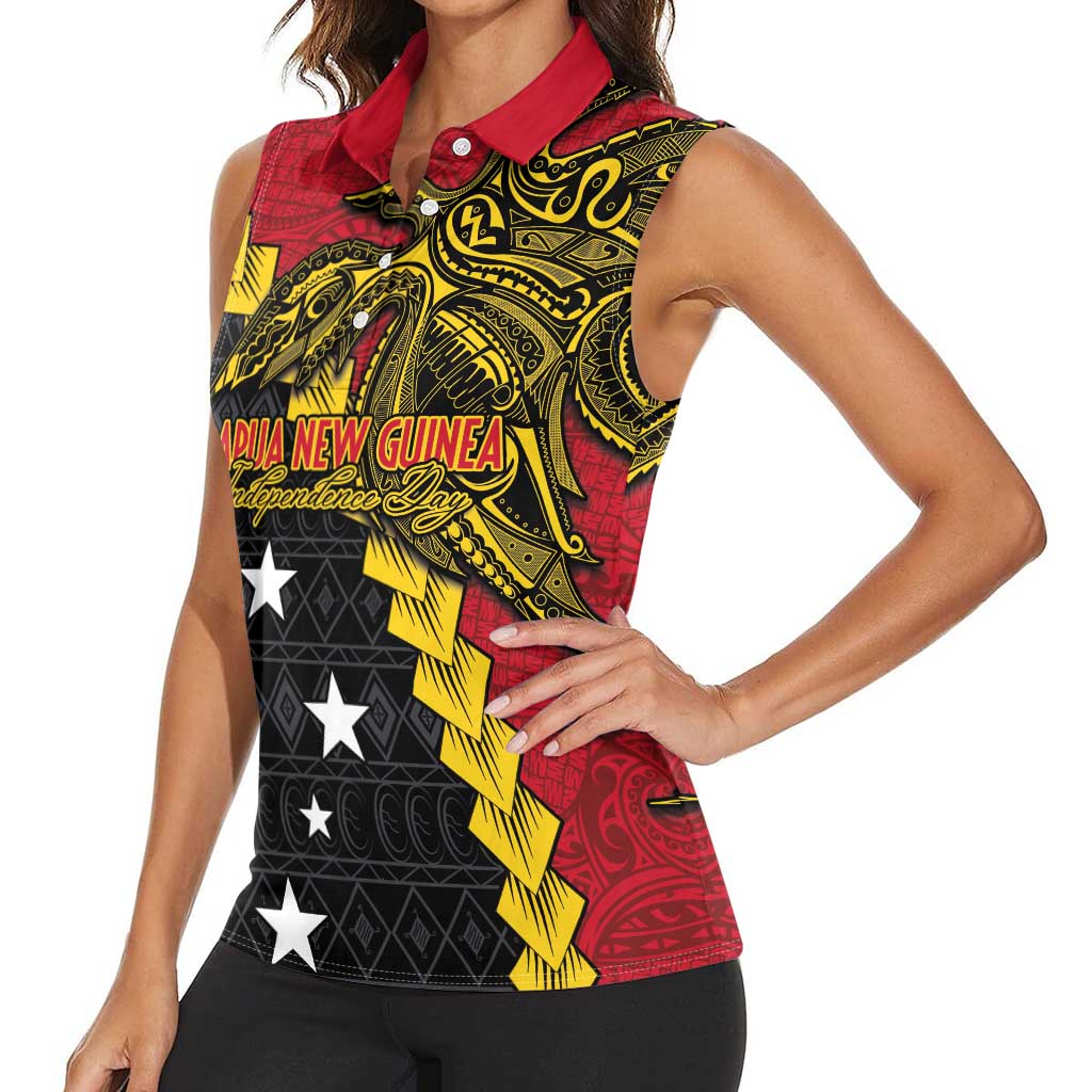 Papua New Guinea Independence Day Women Sleeveless Polo Shirt Bird-of-paradise Melanesian Tattoo LT03 - Polynesian Pride