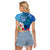 Custom Polynesian Fiji Raglan Cropped T Shirt Shark and Hibiscus Tapa Pattern Blue Version LT03 - Polynesian Pride
