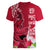 Polynesian Fiji Women V Neck T Shirt Shark and Hibiscus Tapa Pattern Red Version LT03 - Polynesian Pride