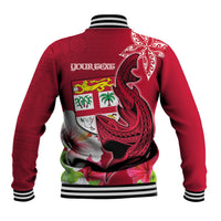 Custom Polynesian Fiji Baseball Jacket Shark and Hibiscus Tapa Pattern Red Version LT03 - Polynesian Pride