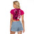 Polynesian Fiji Raglan Cropped T Shirt Shark and Hibiscus Tapa Pattern Purple Version LT03 - Polynesian Pride