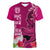 Polynesian Fiji Women V Neck T Shirt Shark and Hibiscus Tapa Pattern Purple Version LT03 Female Pink - Polynesian Pride
