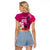 Custom Polynesian Fiji Raglan Cropped T Shirt Shark and Hibiscus Tapa Pattern Purple Version LT03 - Polynesian Pride