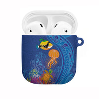 Hawaiian Funny Fruits Sea Animals AirPods Case Mango Reef Triggerfish and Pineapple Turtle and Mandarin Jellyfish LT03 Blue - Polynesian Pride