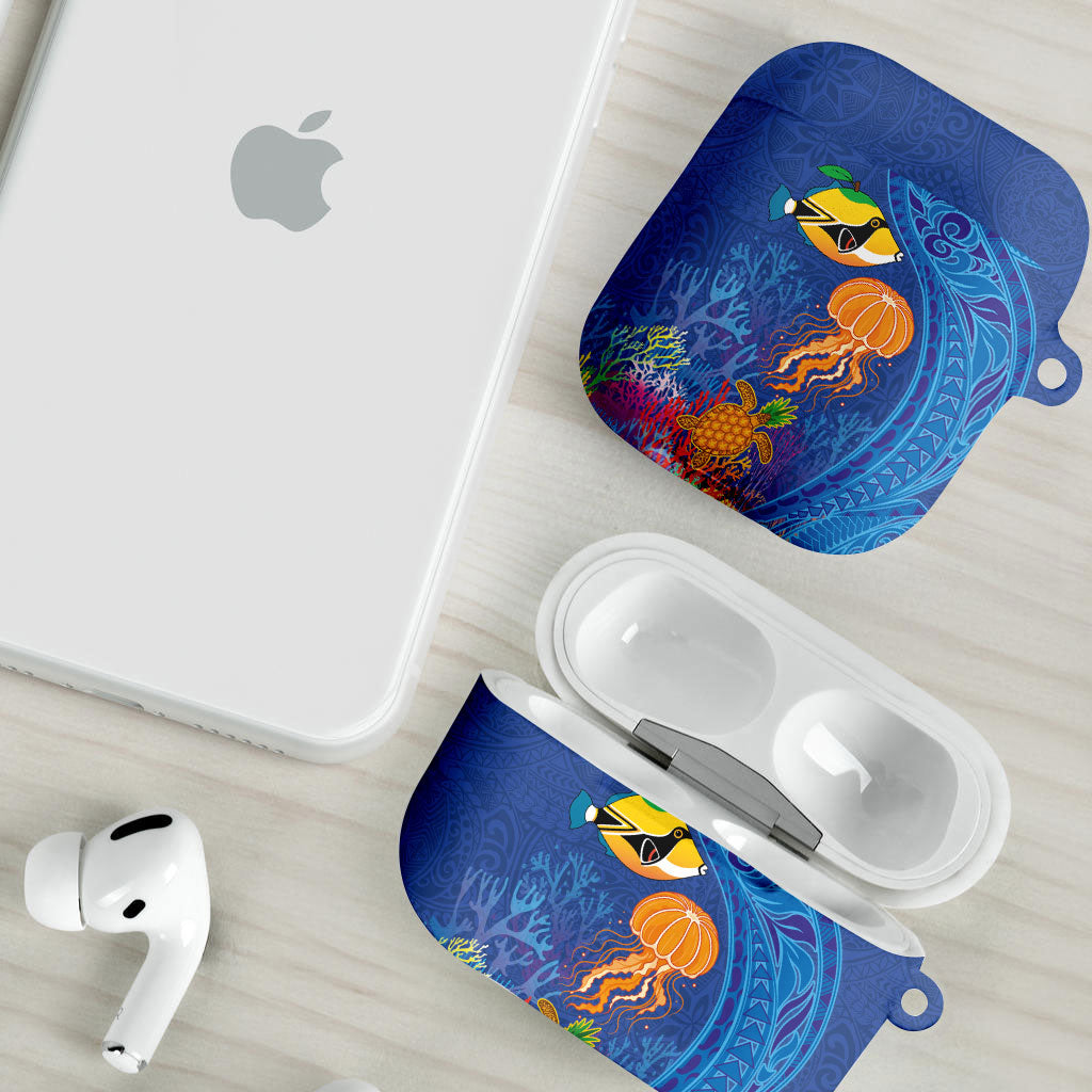 Hawaiian Funny Fruits Sea Animals AirPods Case Mango Reef Triggerfish and Pineapple Turtle and Mandarin Jellyfish LT03 - Polynesian Pride