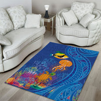 Hawaiian Funny Fruits Sea Animals Area Rug Mango Reef Triggerfish and Pineapple Turtle and Mandarin Jellyfish LT03 - Polynesian Pride