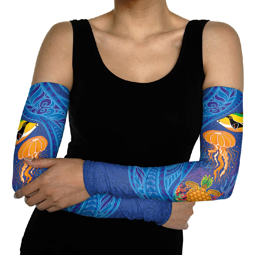 Hawaiian Funny Fruits Sea Animals Arm Sleeves Mango Reef Triggerfish and Pineapple Turtle and Mandarin Jellyfish LT03 - Polynesian Pride