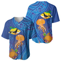Hawaiian Funny Fruits Sea Animals Baseball Jersey Mango Reef Triggerfish and Pineapple Turtle and Mandarin Jellyfish LT03 - Polynesian Pride