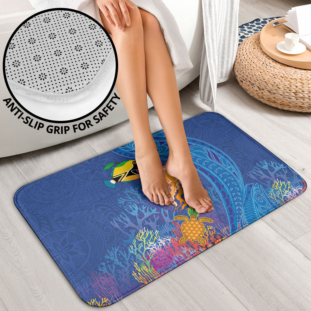 Hawaiian Funny Fruits Sea Animals Bathroom Set Mango Reef Triggerfish and Pineapple Turtle and Mandarin Jellyfish