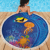 Hawaiian Funny Fruits Sea Animals Beach Blanket Mango Reef Triggerfish and Pineapple Turtle and Mandarin Jellyfish