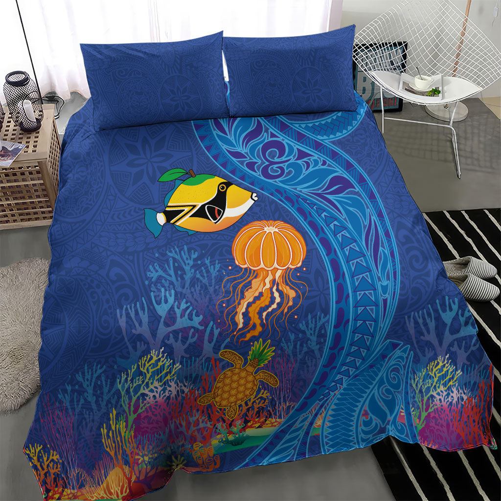 Hawaiian Funny Fruits Sea Animals Bedding Set Mango Reef Triggerfish and Pineapple Turtle and Mandarin Jellyfish LT03 - Polynesian Pride