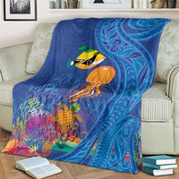 Hawaiian Funny Fruits Sea Animals Blanket Mango Reef Triggerfish and Pineapple Turtle and Mandarin Jellyfish LT03 - Polynesian Pride
