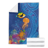 Hawaiian Funny Fruits Sea Animals Blanket Mango Reef Triggerfish and Pineapple Turtle and Mandarin Jellyfish LT03 - Polynesian Pride