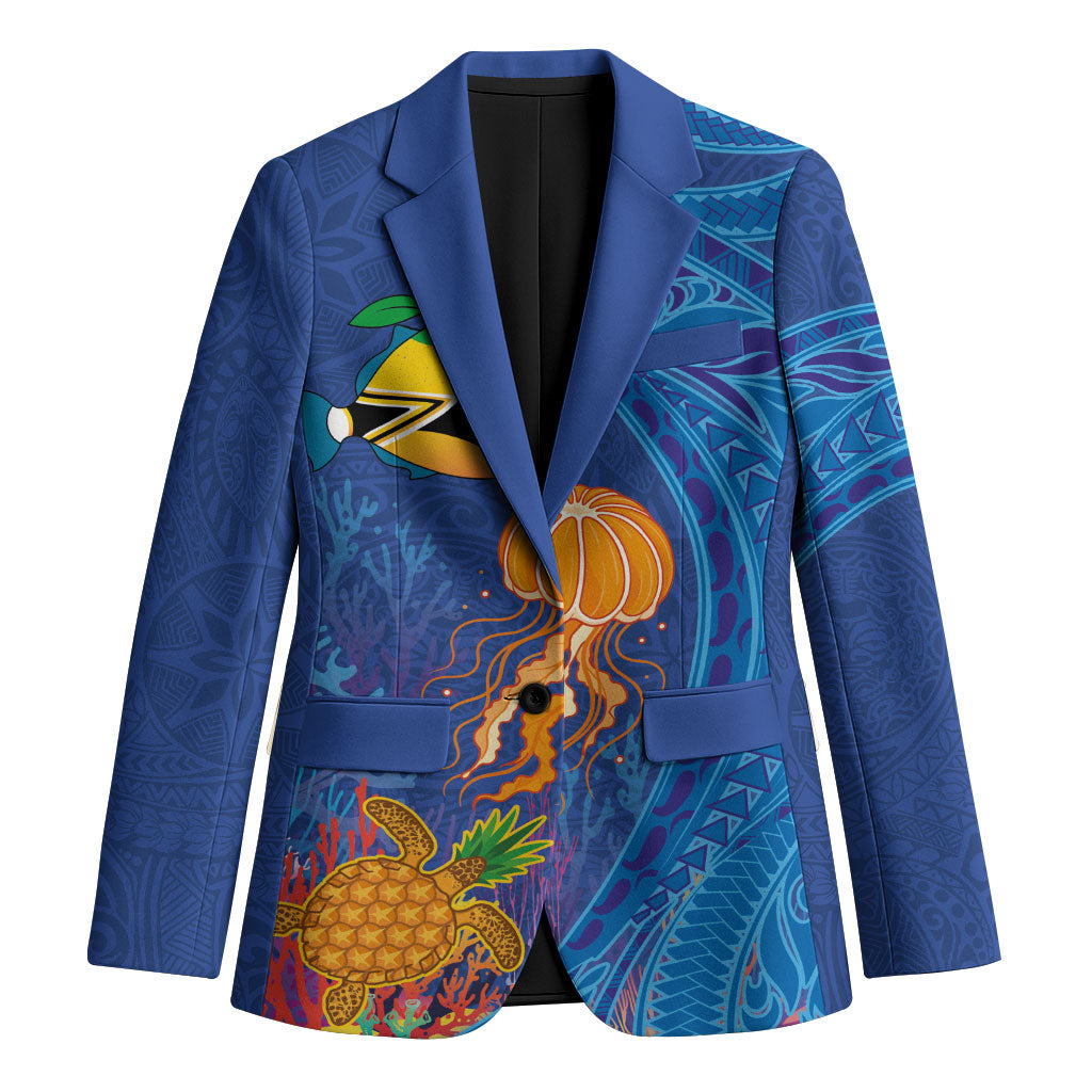 Hawaiian Funny Fruits Sea Animals Blazer Mango Reef Triggerfish and Pineapple Turtle and Mandarin Jellyfish