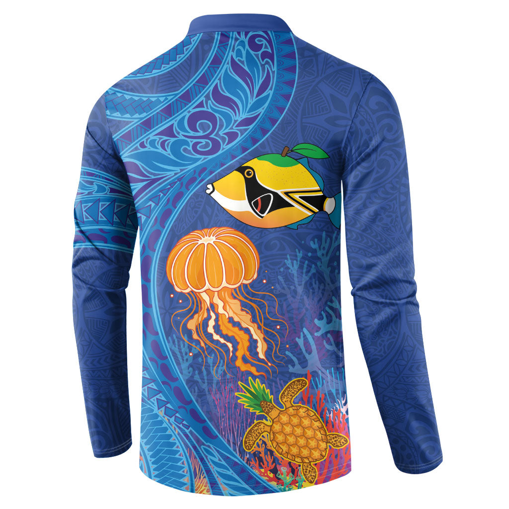 Hawaiian Funny Fruits Sea Animals Button Sweatshirt Mango Reef Triggerfish and Pineapple Turtle and Mandarin Jellyfish