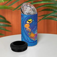 Hawaiian Funny Fruits Sea Animals 4 in 1 Can Cooler Tumbler Mango Reef Triggerfish and Pineapple Turtle and Mandarin Jellyfish LT03 - Polynesian Pride
