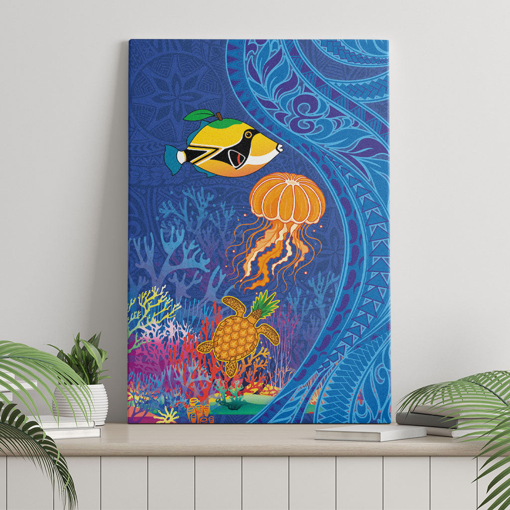 Hawaiian Funny Fruits Sea Animals Canvas Wall Art Mango Reef Triggerfish and Pineapple Turtle and Mandarin Jellyfish LT03 - Polynesian Pride