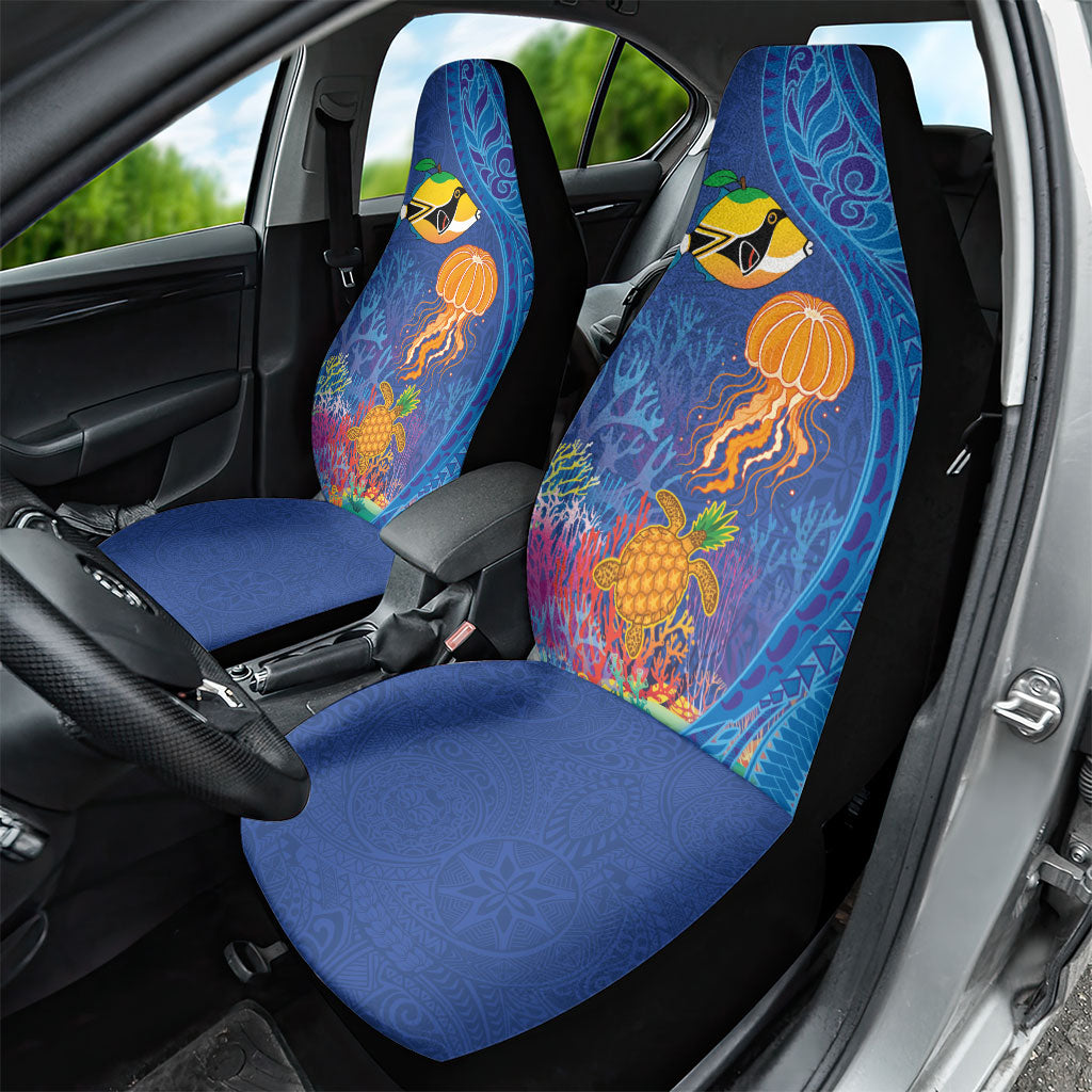 Hawaiian Funny Fruits Sea Animals Car Seat Cover Mango Reef Triggerfish and Pineapple Turtle and Mandarin Jellyfish LT03 - Polynesian Pride
