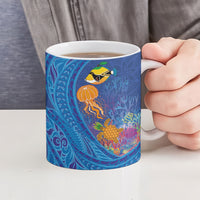 Hawaiian Funny Fruits Sea Animals Ceramic Mug Mango Reef Triggerfish and Pineapple Turtle and Mandarin Jellyfish