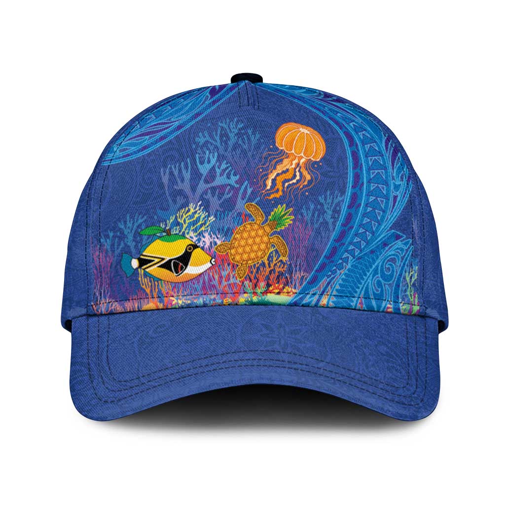 Hawaiian Funny Fruits Sea Animals Classic Cap Mango Reef Triggerfish and Pineapple Turtle and Mandarin Jellyfish