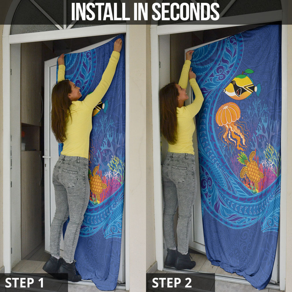 Hawaiian Funny Fruits Sea Animals Door Cover Mango Reef Triggerfish and Pineapple Turtle and Mandarin Jellyfish LT03 - Polynesian Pride