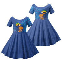 Hawaiian Funny Fruits Sea Animals Family Matching Tank Maxi Dress and Hawaiian Shirt Mango Reef Triggerfish and Pineapple Turtle and Mandarin Jellyfish LT03 Daughter's Dress Blue - Polynesian Pride