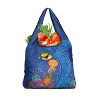Hawaiian Funny Fruits Sea Animals Grocery Bag Mango Reef Triggerfish and Pineapple Turtle and Mandarin Jellyfish LT03 1-pack One Size Blue - Polynesian Pride