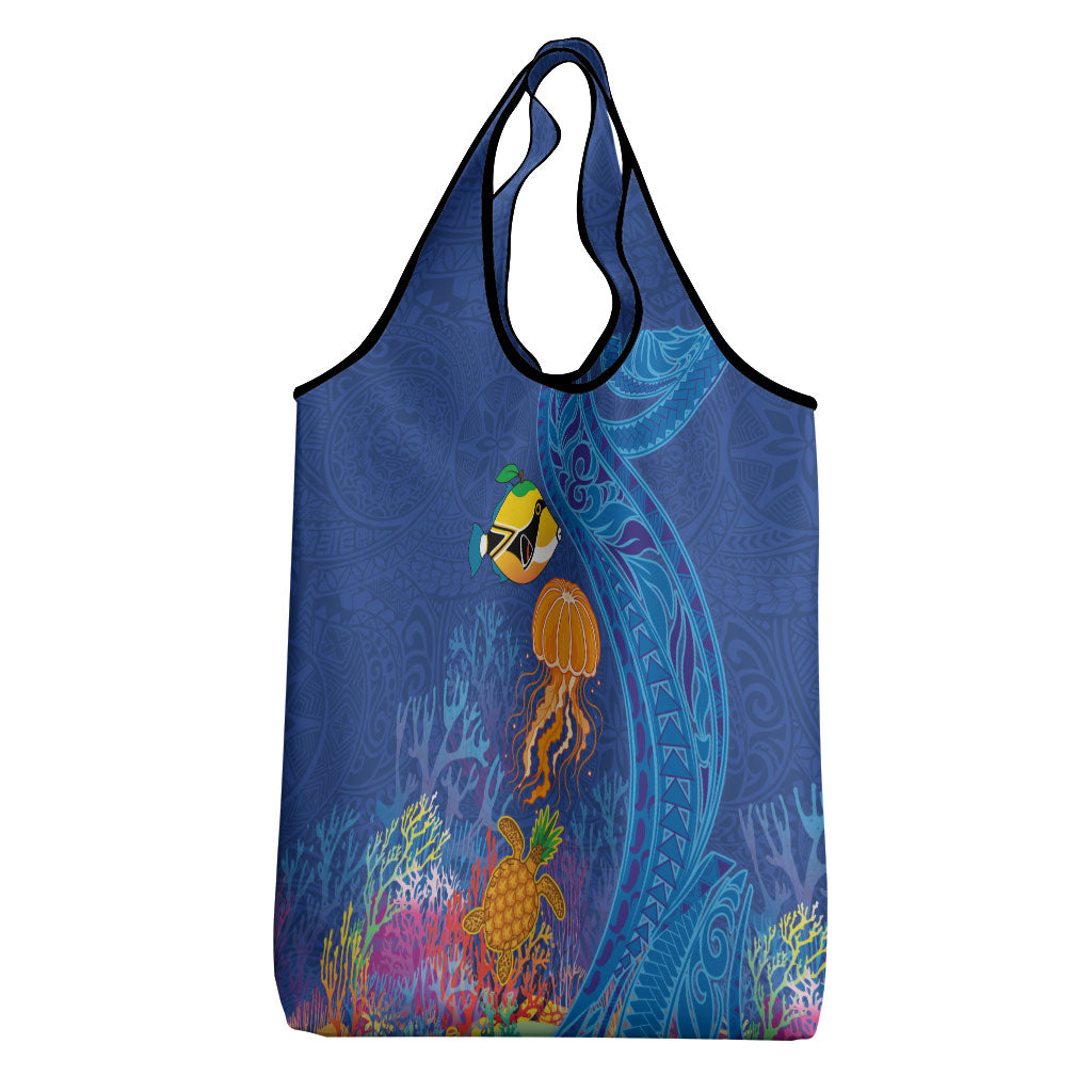 Hawaiian Funny Fruits Sea Animals Grocery Bag Mango Reef Triggerfish and Pineapple Turtle and Mandarin Jellyfish LT03 - Polynesian Pride