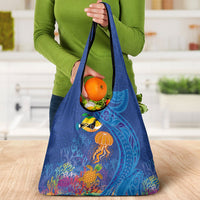 Hawaiian Funny Fruits Sea Animals Grocery Bag Mango Reef Triggerfish and Pineapple Turtle and Mandarin Jellyfish LT03 - Polynesian Pride