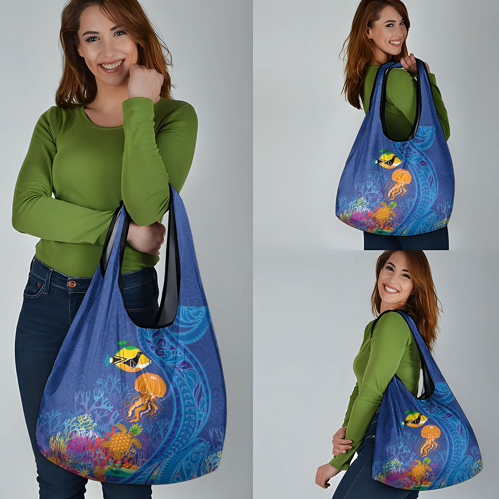 Hawaiian Funny Fruits Sea Animals Grocery Bag Mango Reef Triggerfish and Pineapple Turtle and Mandarin Jellyfish LT03 - Polynesian Pride